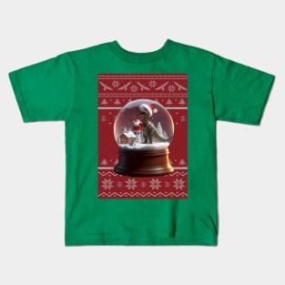 Santa and T-Rex Christmas Snow Globe Ugly Christmas Sweater Kids T-Shirt